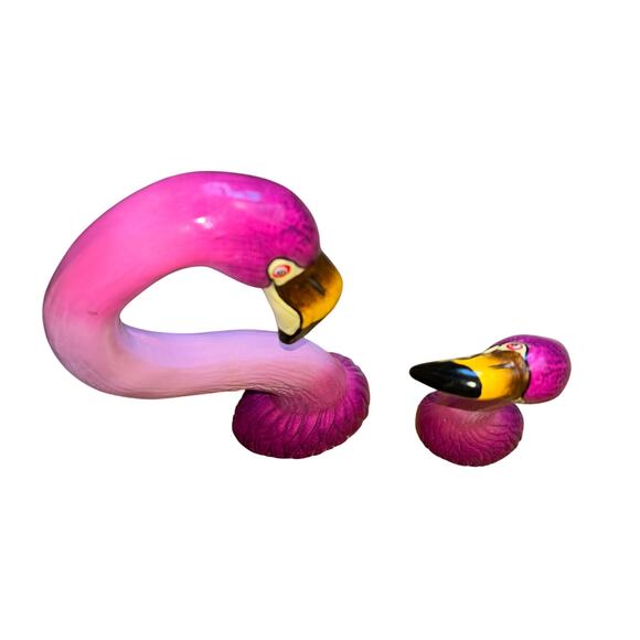 Vintage chalk wear flamingo heads hand painted figurines beach house - Picture 7 of 9